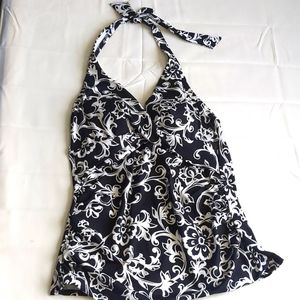 Lands' End Halter Ruched Front Swim Top Sz 10